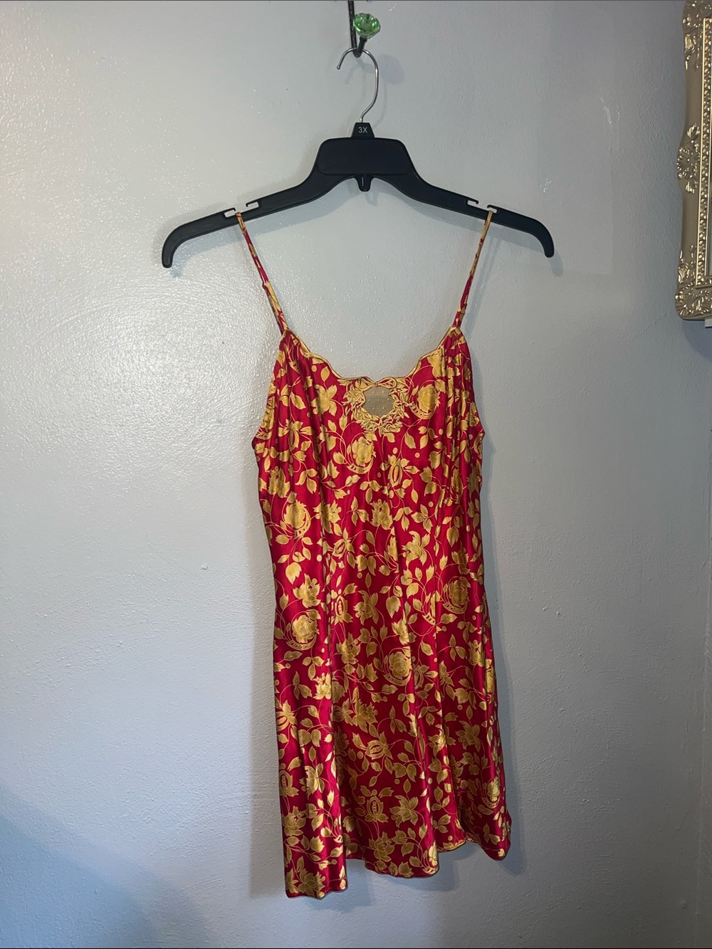 Vintage Victoria Secret Silk Red & Gold Floral Slip Nightgown